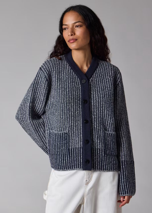 Paul smith | Cardigan en maille côtelée mélange de laine - bleu marine