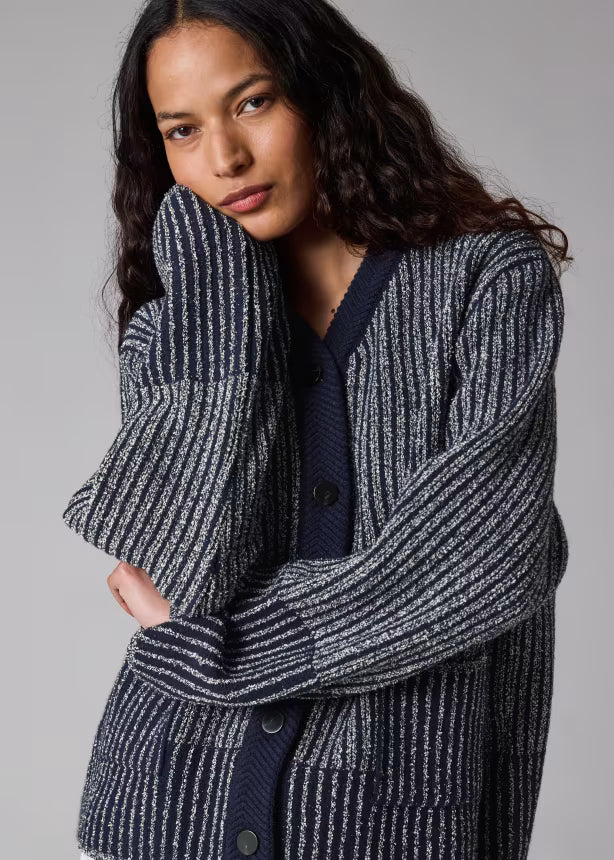 Paul smith | Cardigan en maille côtelée mélange de laine - bleu marine