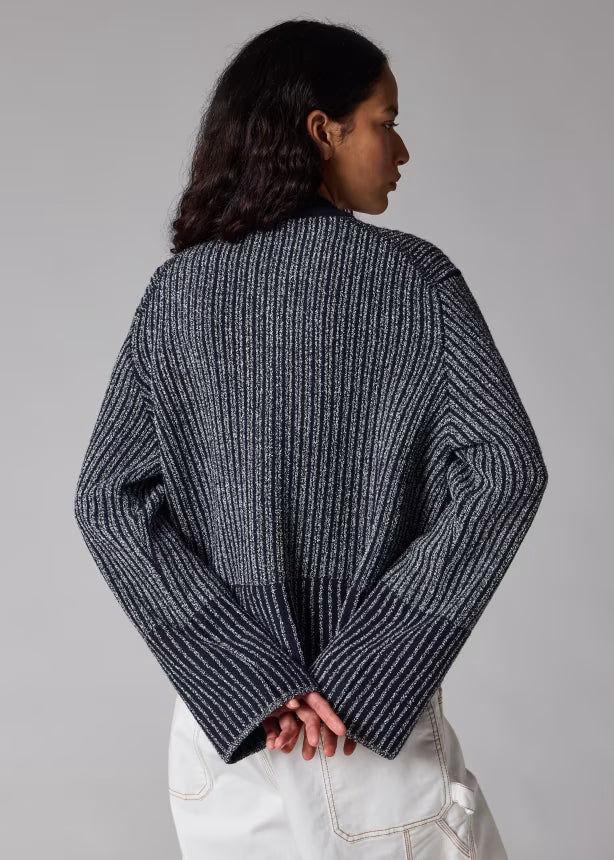 Paul smith | Cardigan en maille côtelée mélange de laine - bleu marine