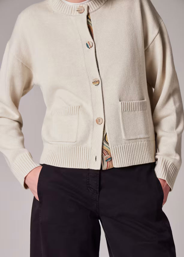 Paul smith | Cardigan à patte de boutonnage ''Swirl'' en laine et coton - Crème  - Beige