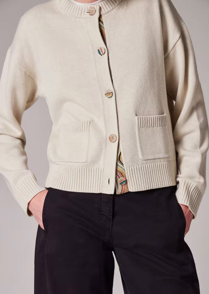 Paul smith | Cardigan à patte de boutonnage ''Swirl'' en laine et coton - Crème  - Beige