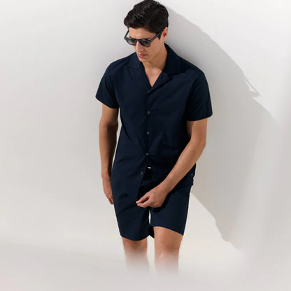WAHTS | Chemise à col ouvert "WEBB" - Bleu marine