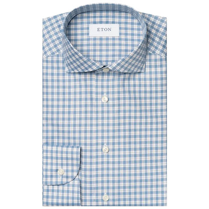 Eton |  Chemise en twill fin à carreaux - Bleu/Blanc
