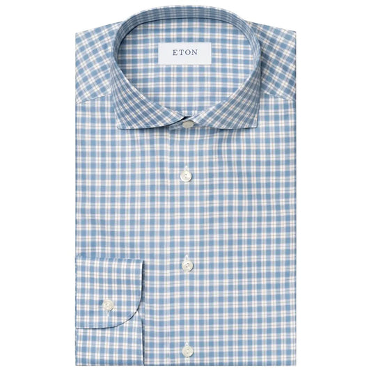 Eton |  Chemise en twill fin à carreaux - Bleu/Blanc