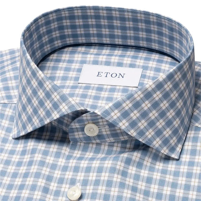 Eton |  Chemise en twill fin à carreaux - Bleu/Blanc