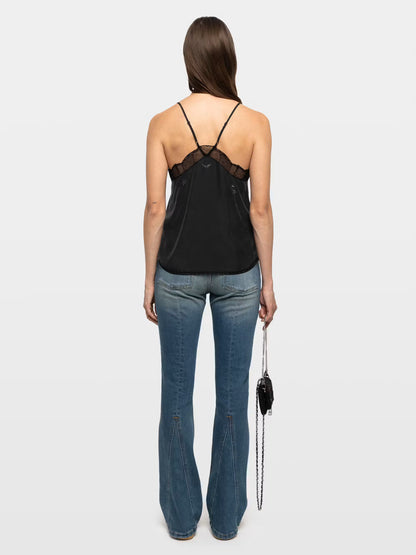 Zadig&Voltaire | Camisole en soie avec strass 'Christy' | Noire