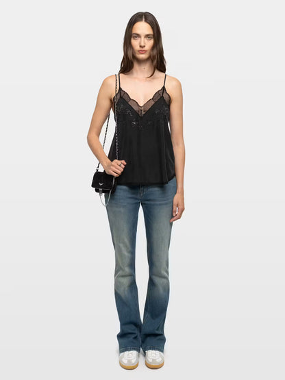 Zadig&Voltaire | Camisole en soie avec strass 'Christy' | Noire
