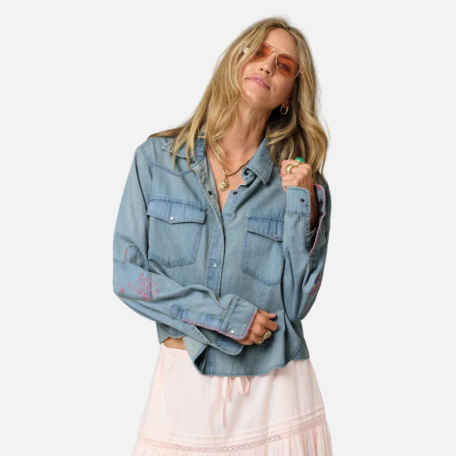 KERRI ROSENTHAL | Chemise "Western"- Denim et rose