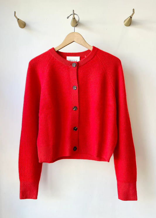 White + Warren | Cardigan en cachemire gaufré - Rouge