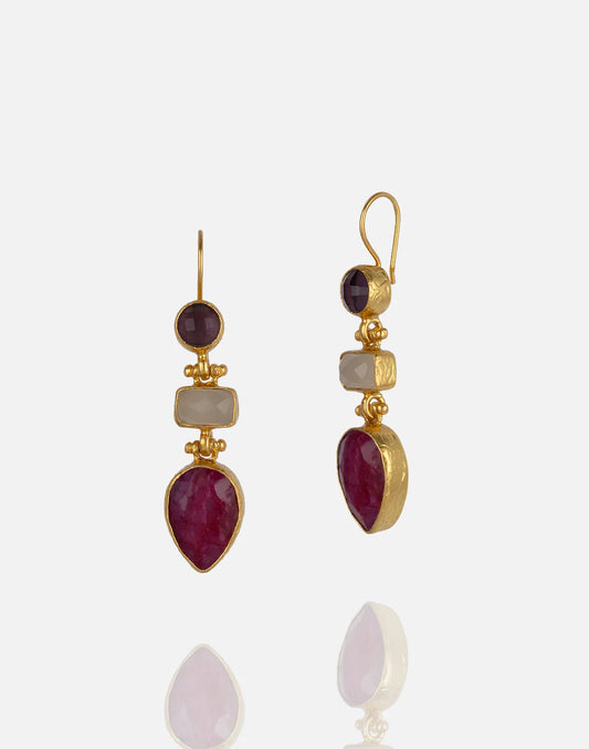 RM KANDY | Boucles d'oreilles pendantes Rubis Améthyste Pierre de Lune