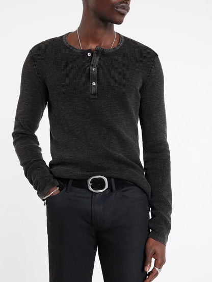 John Varvatos | Pull Henley ''Memphis'' à texture gaufrée - Noir