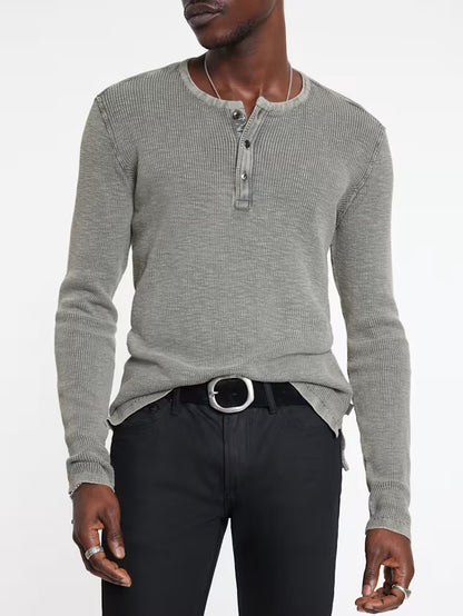 John Varvatos | Pull Henley gaufré "Memphis" - Gris/Beige