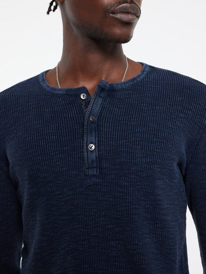 John Varvatos | Pull Henley ''Memphis'' à texture gaufrée - Bleu