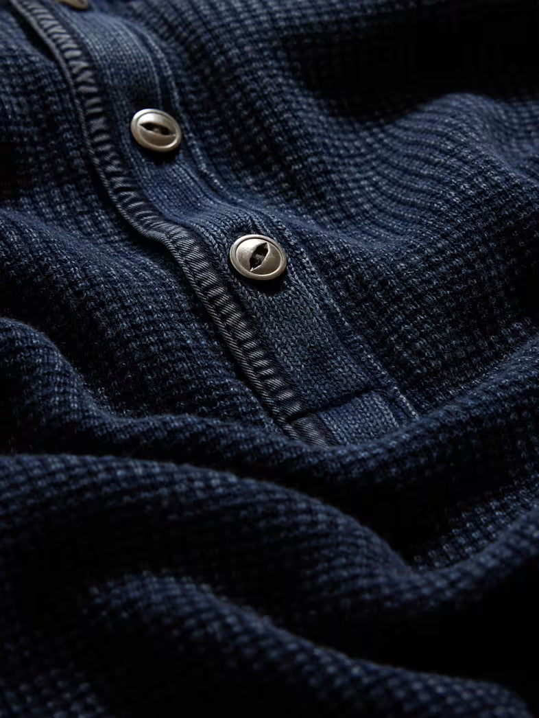 John Varvatos | Pull Henley gaufré "Memphis" - Bleu marine