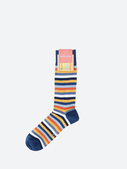 Marcoliani - Chaussettes colorées à rayures  - Bleu/orange