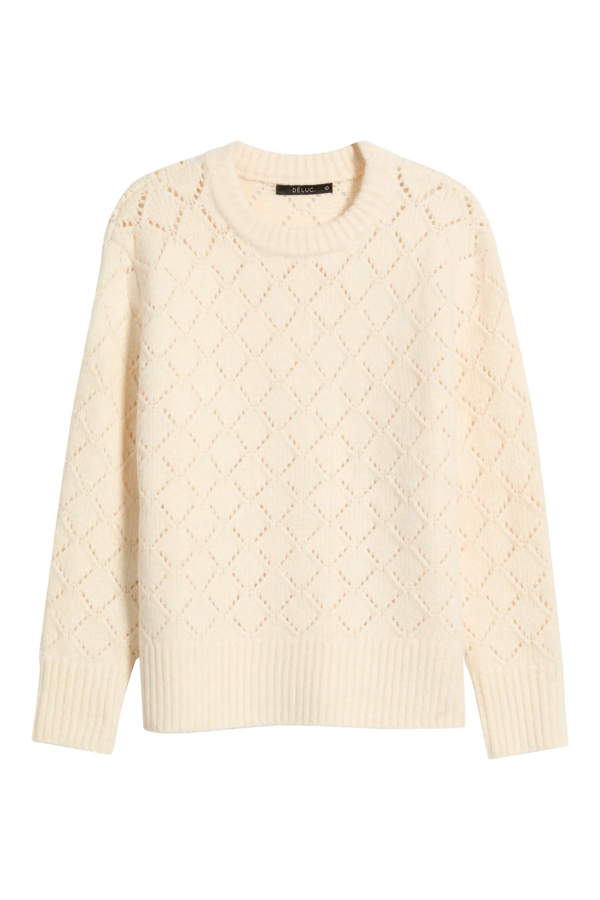 Dèluc | Pull à col rond en tricot pointelle 'Vitosha' | Ecru