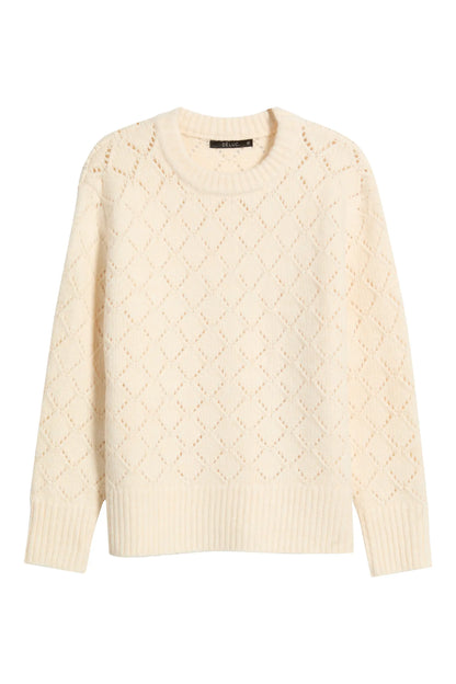 Dèluc | Pull à col rond en tricot pointelle 'Vitosha' | Ecru