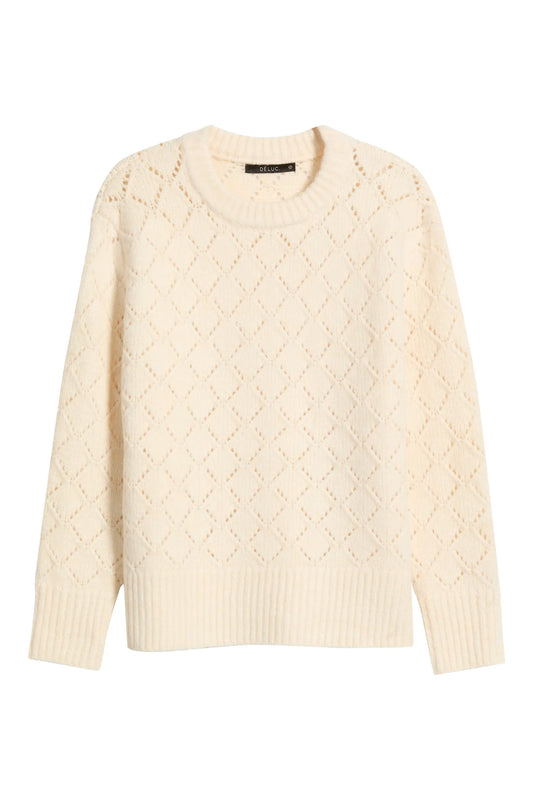 Dèluc | Pull à col rond en tricot pointelle 'Vitosha' | Ecru