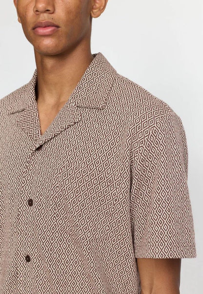 Revolution | Chemise cubaine à manches courtes en jacquard - Marron