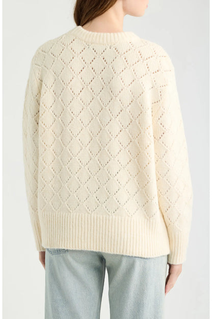 Dèluc | Pull à col rond en tricot pointelle 'Vitosha' | Ecru