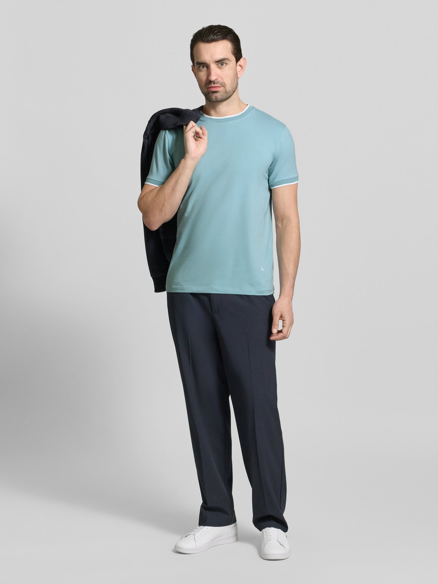 Manuel Ritz | T-shirt en jersey de coton stretch à contrastes - Bleu