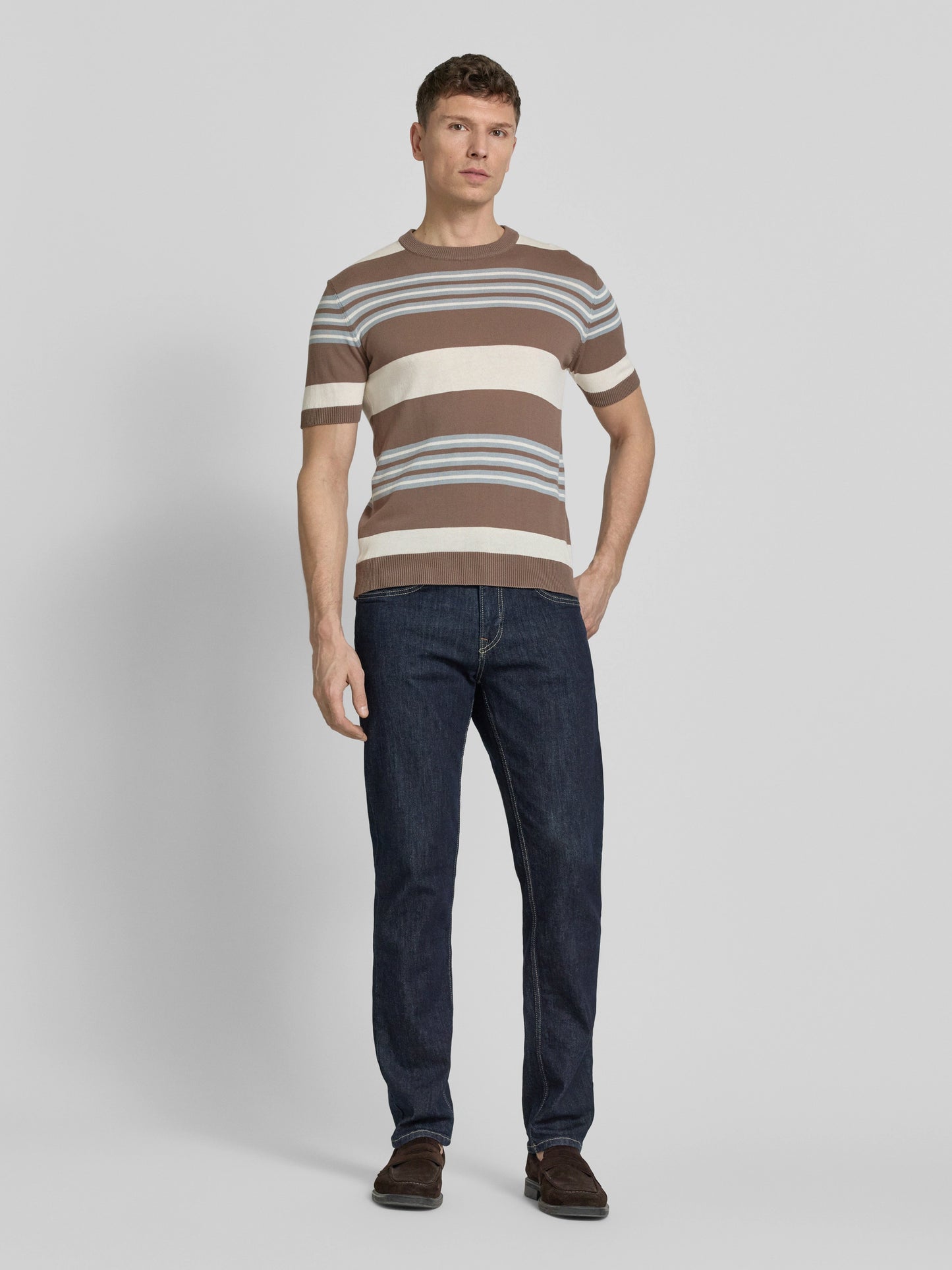 Manuel Ritz | T-shirt en maille à rayures multiples - Taupe