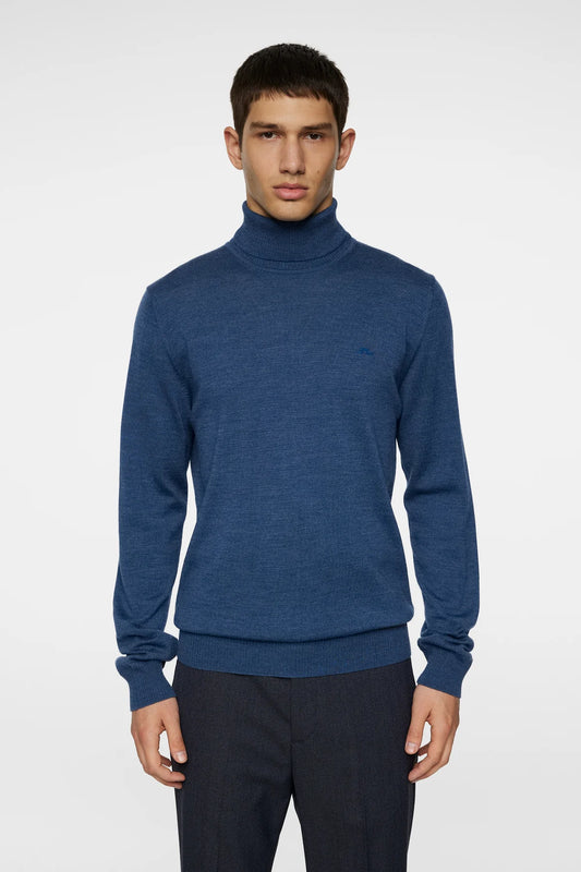J.LINDEBERG | Pull "Kaden" Merino Col roulé - Bleu mélanger