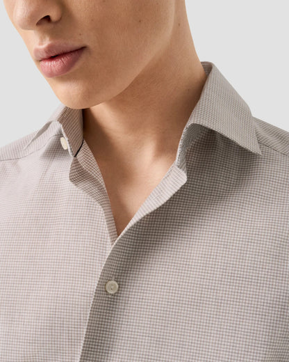 Eton | Chemise à carreaux en sergé fin - Marron