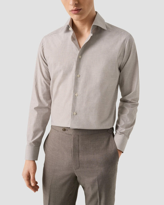 Eton | Chemise à carreaux en sergé fin - Marron