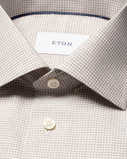 Eton | Chemise à carreaux en sergé fin - Marron