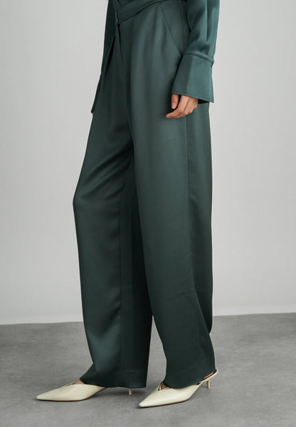 Tiger of Sweden |  Pantalon droit en satin ''Inga'' - Armée pétrole