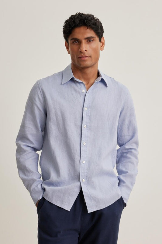 Velvet | Chemise en lin "CARUSO" - Bleu clair
