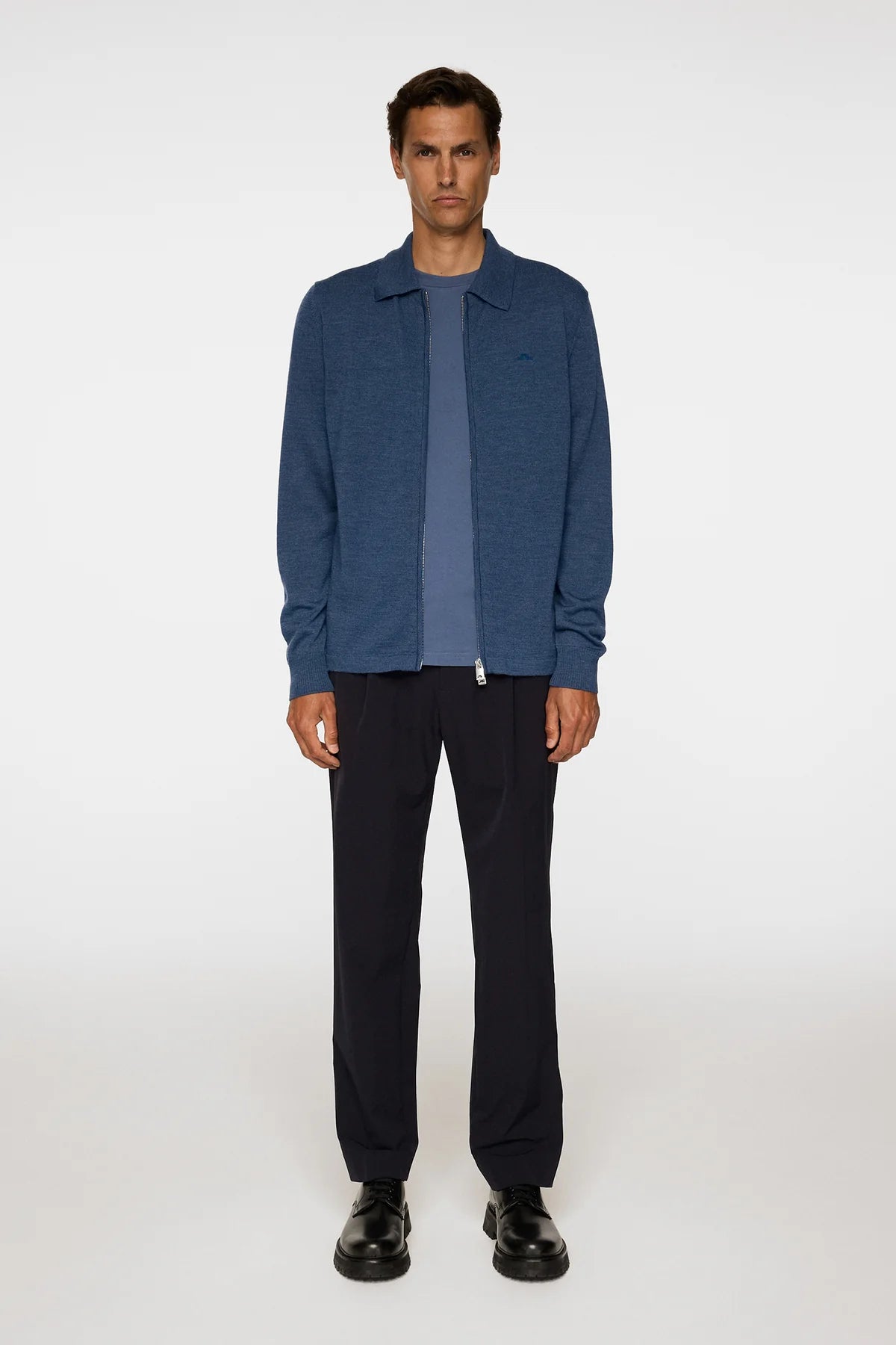 J.LINDEBERG | Pull "Kaleb" Merino Zip - Bleu Mélange