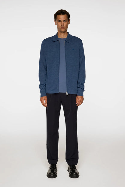 J.LINDEBERG | Pull "Kaleb" Merino Zip - Bleu Mélange