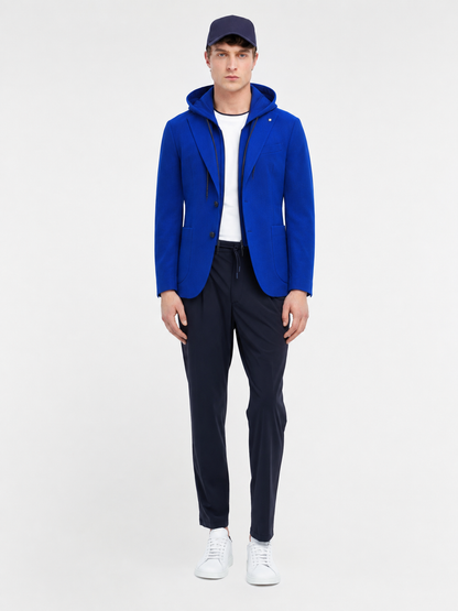 Manuel Ritz | Blazer en jersey de coton piqué avec capuche amovible - Bleu royal