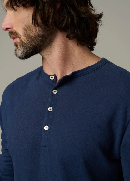JOE's | Haut Henley à manches longues en lin et coton  - Marine