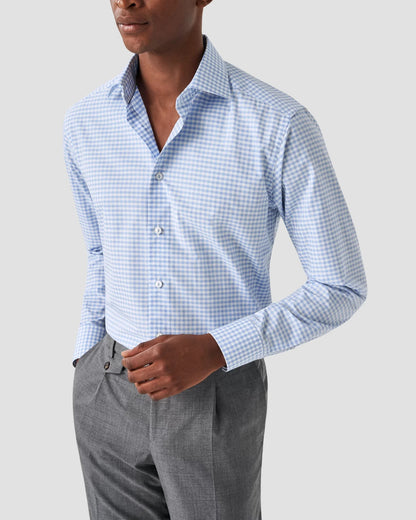 Eton | Chemise en piqué fin à carreaux - bleu clair