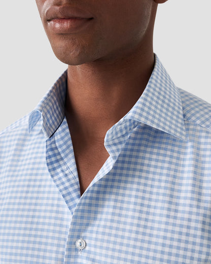 Eton | Chemise en piqué fin à carreaux - bleu clair