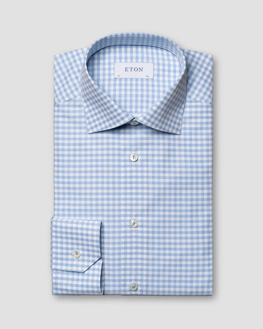 Eton | Chemise en piqué fin à carreaux - bleu clair