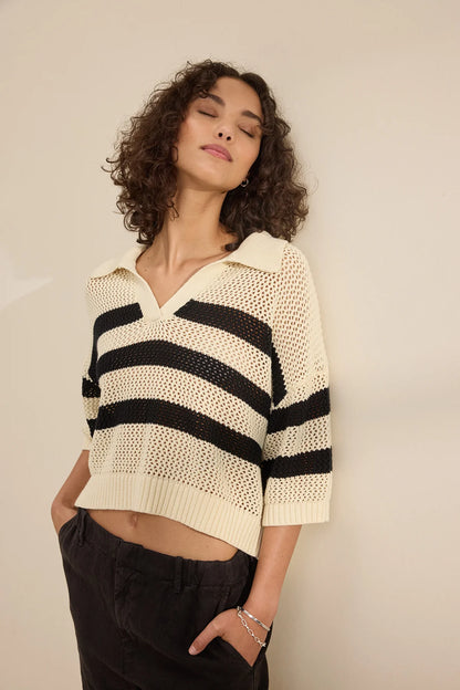 Velvet - Pull en cachemire "YORK" - Creme/Noir