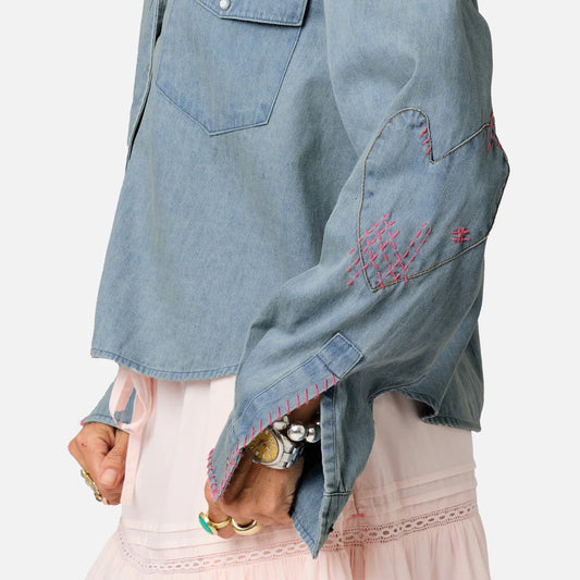 KERRI ROSENTHAL | Chemise "Western"- Denim et rose