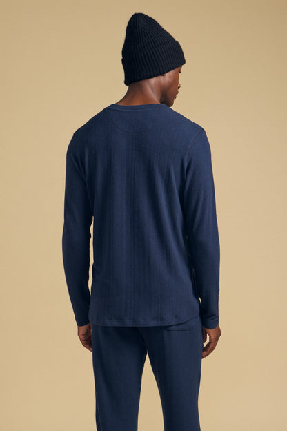 Velvet | T-shirt henley à manches longues "Tyler" - Bleu nuit