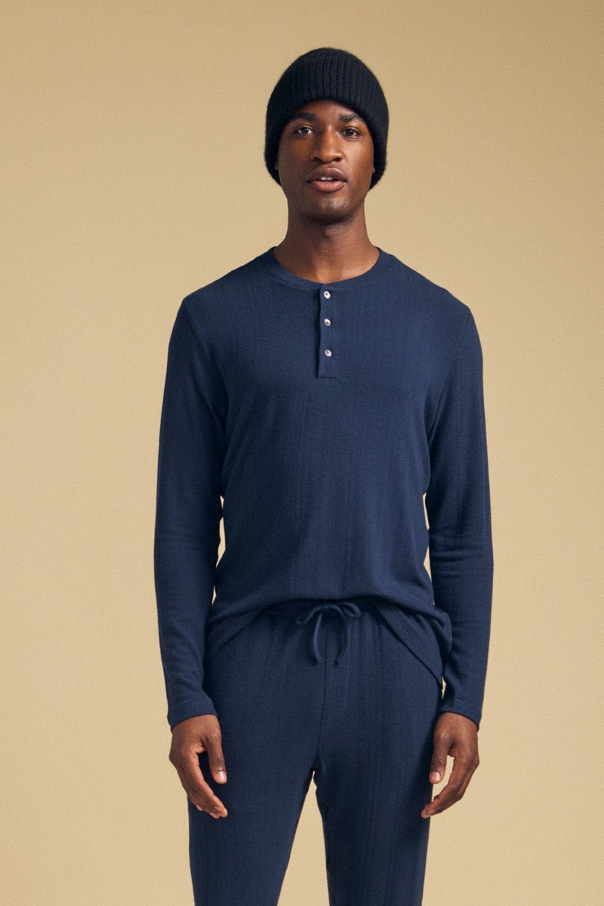 Velvet | T-shirt henley à manches longues "Tyler" - Bleu nuit