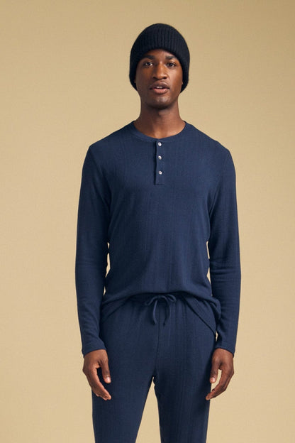 Velvet | T-shirt henley à manches longues "Tyler" - Bleu nuit