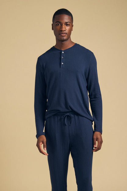 Velvet | T-shirt henley à manches longues "Tyler" - Bleu nuit
