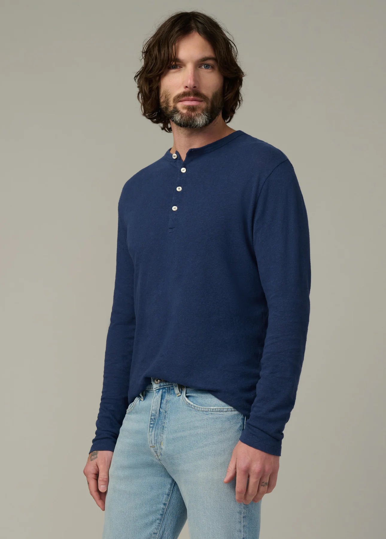 JOE's | Haut Henley à manches longues en lin et coton  - Marine