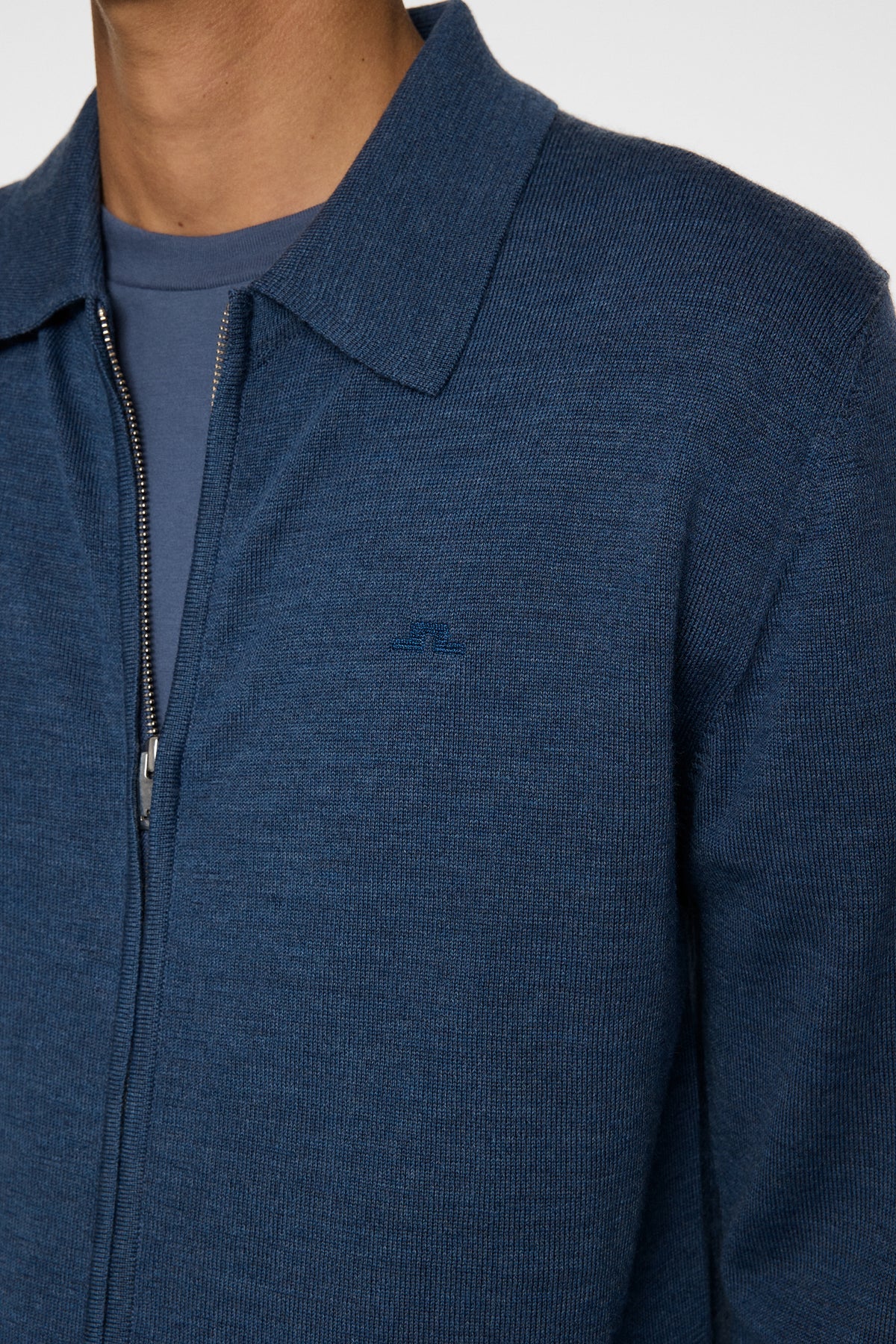 J.LINDEBERG | Pull "Kaleb" Merino Zip - Bleu Mélange