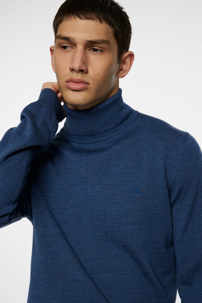 J.LINDEBERG | Pull "Kaden" Merino Col roulé - Bleu mélanger