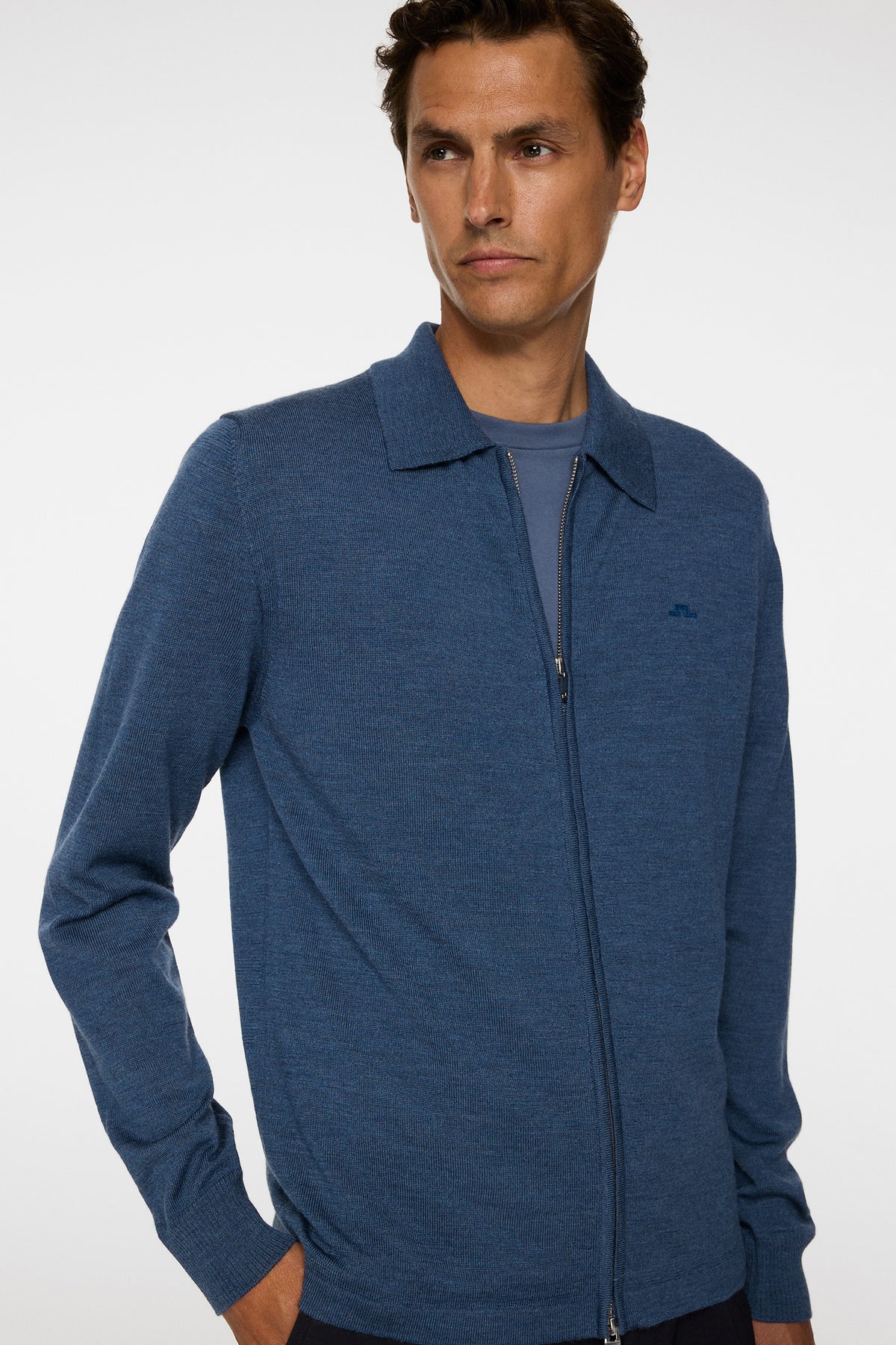 J.LINDEBERG | Pull "Kaleb" Merino Zip - Bleu Mélange