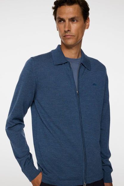 J.LINDEBERG | Pull "Kaleb" Merino Zip - Bleu Mélange